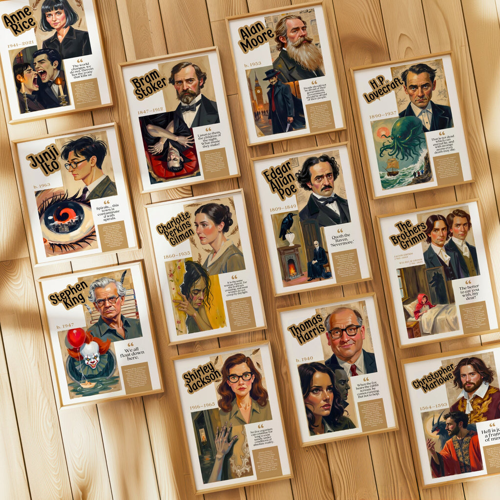 Printable famous writers poster mega bundle with 300 author quote prints for English classroom decor, libraries, ELA displays, and book walls.