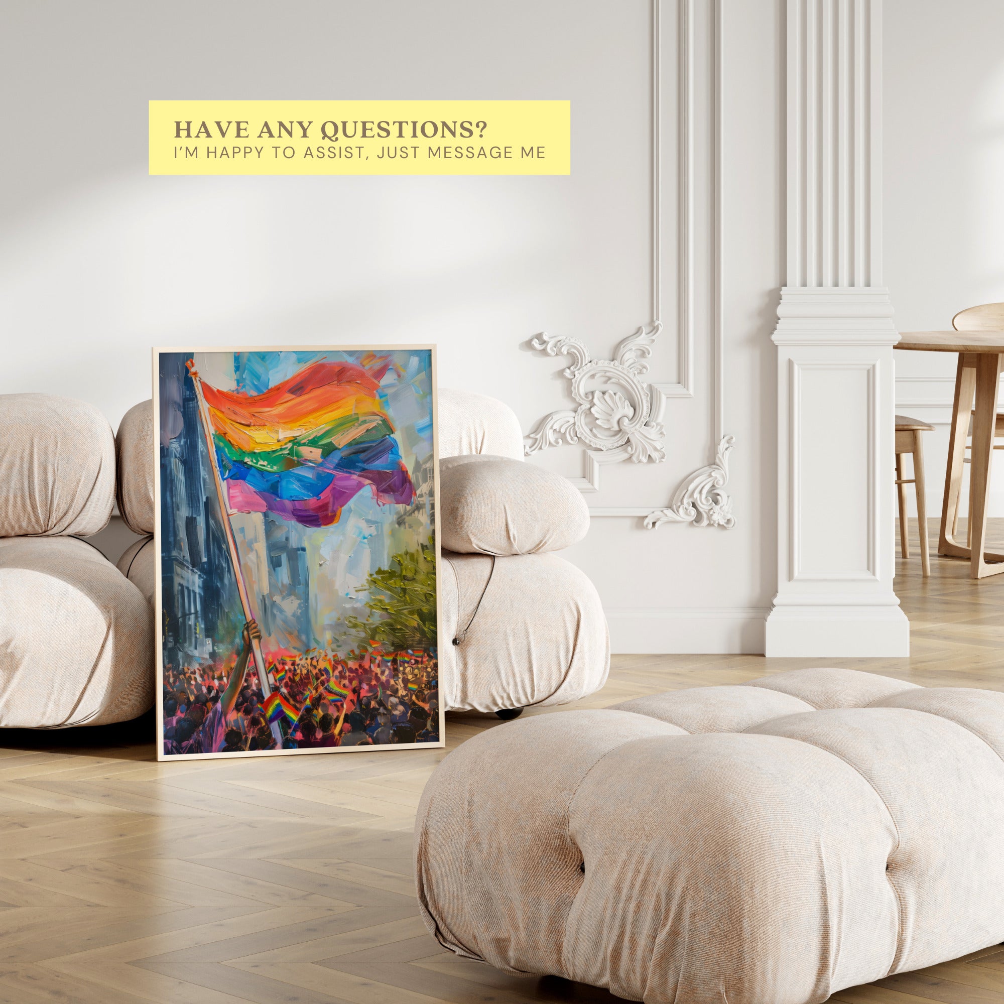 Printable Pride Month wall art featuring LGBTQIA+ history themes for inclusive classroom decor, bulletin boards, and Pride March displays.