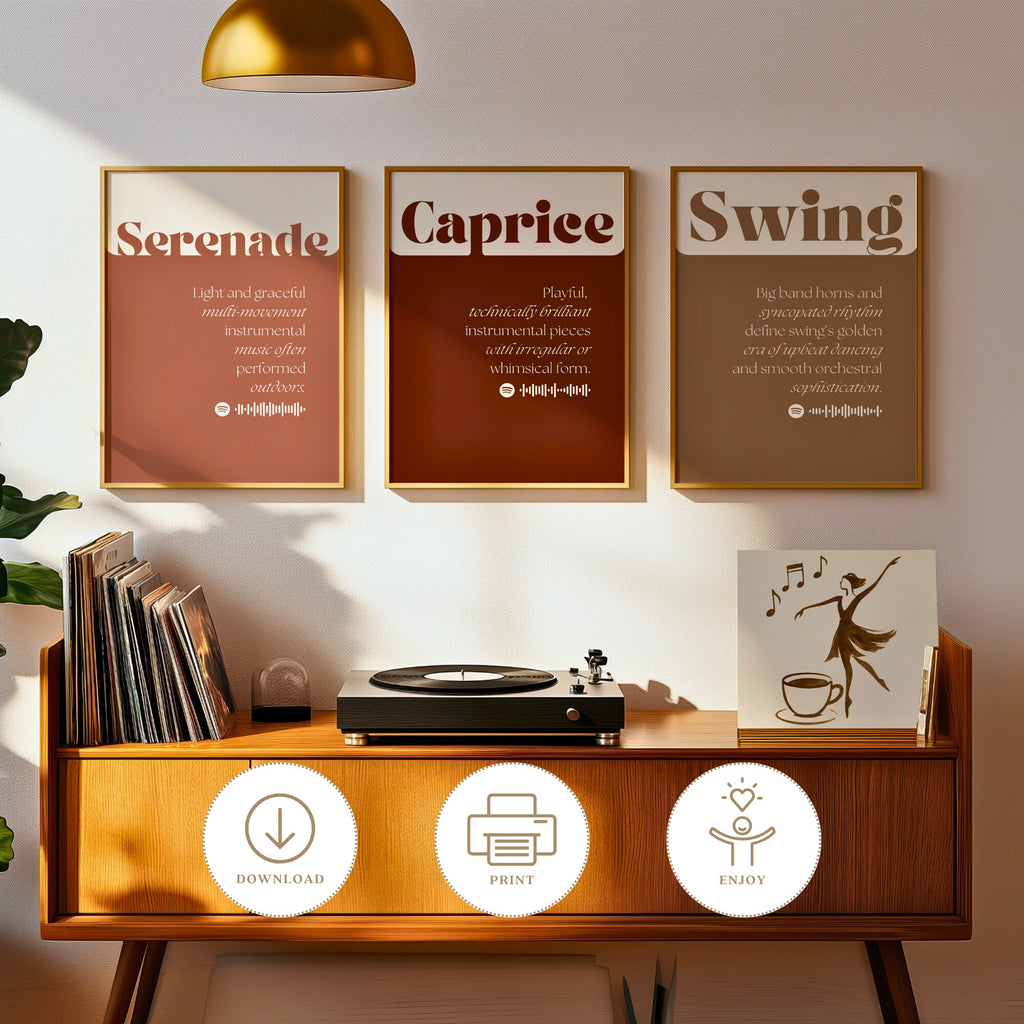 Printable music genres mega bundle with 600 posters for music classroom decor, studio displays, gallery walls, and educational bulletin boards.