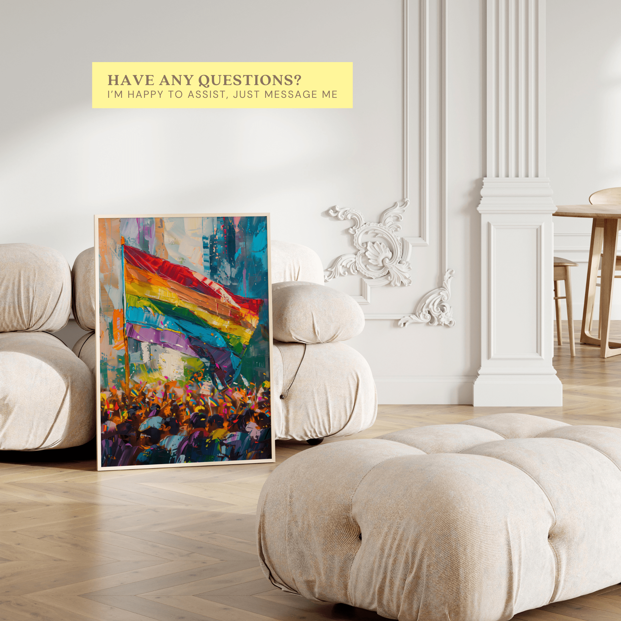Printable Pride Month wall art featuring LGBTQIA+ history themes for inclusive classroom decor, bulletin boards, and Pride March displays.
