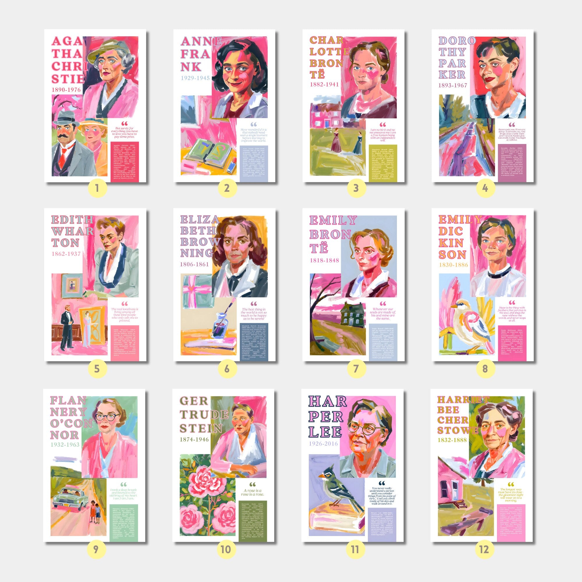 Printable Women in Literature poster set of 25 featuring inspirational quotes and achievements. Perfect for Women’s History Month classroom decor.