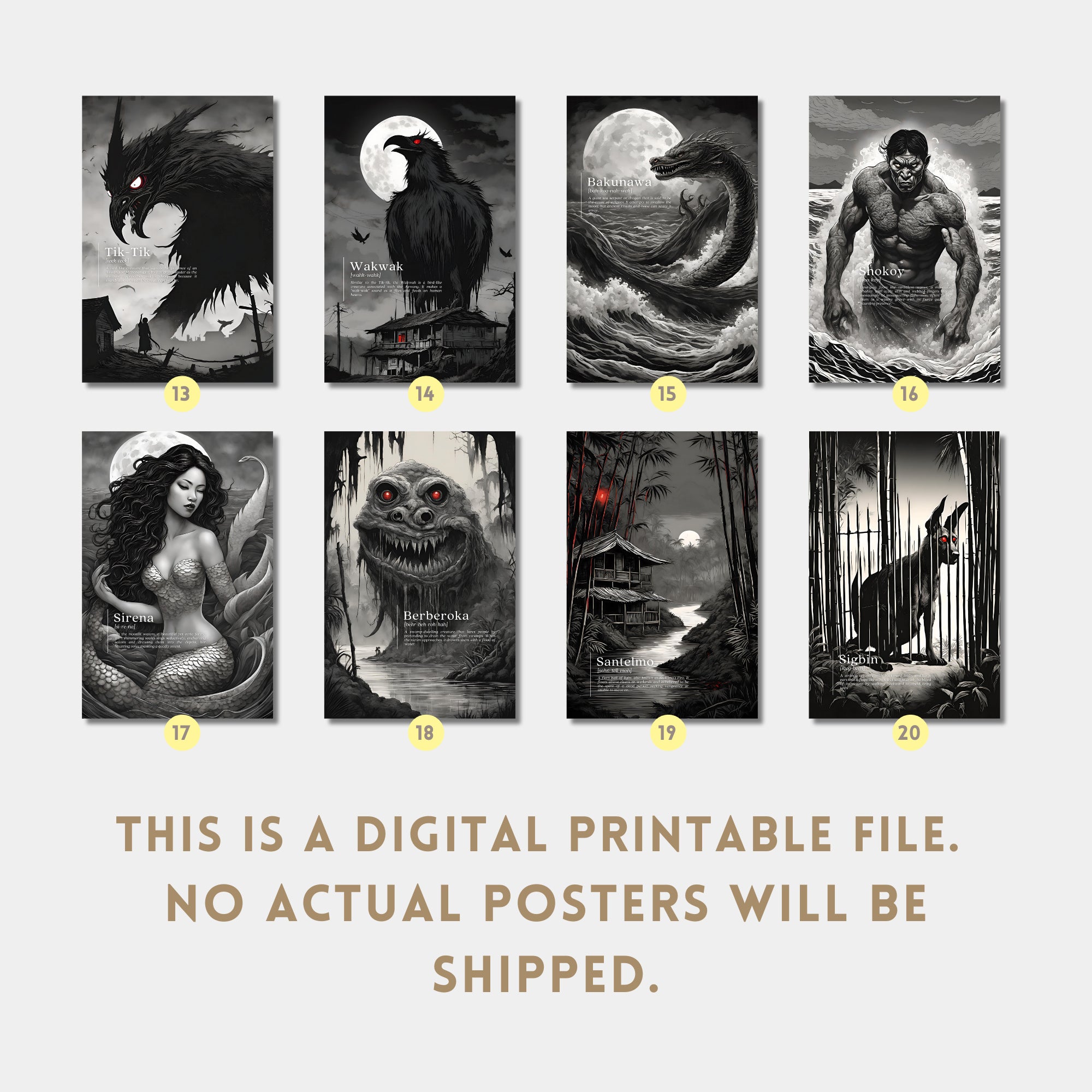 Philippine Mythological Creatures Posters Set of 20, Halloween | Digital Download