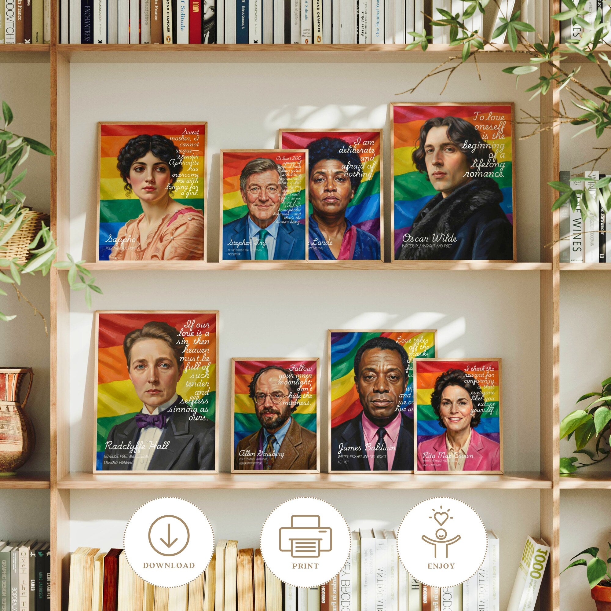 Printable Pride Month quotes poster set of 100 for LGBTQIA+ history, rainbow classroom decor, June bulletin boards, and inclusive displays.