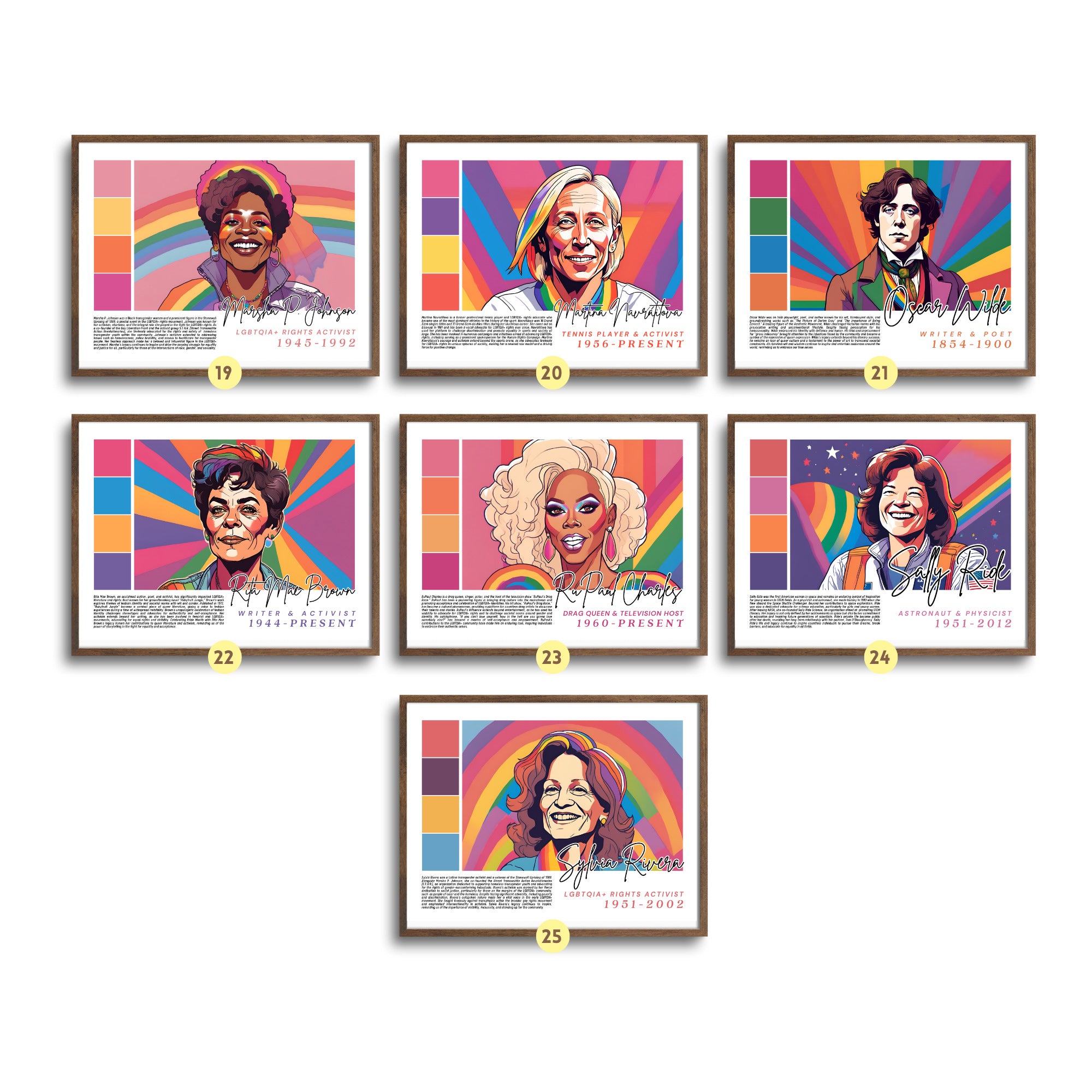 Printable Pride Month landscape poster set of 25 featuring LGBTQIA+ icons, LGBT History Month, SOGIE displays, and inclusive classroom decor.