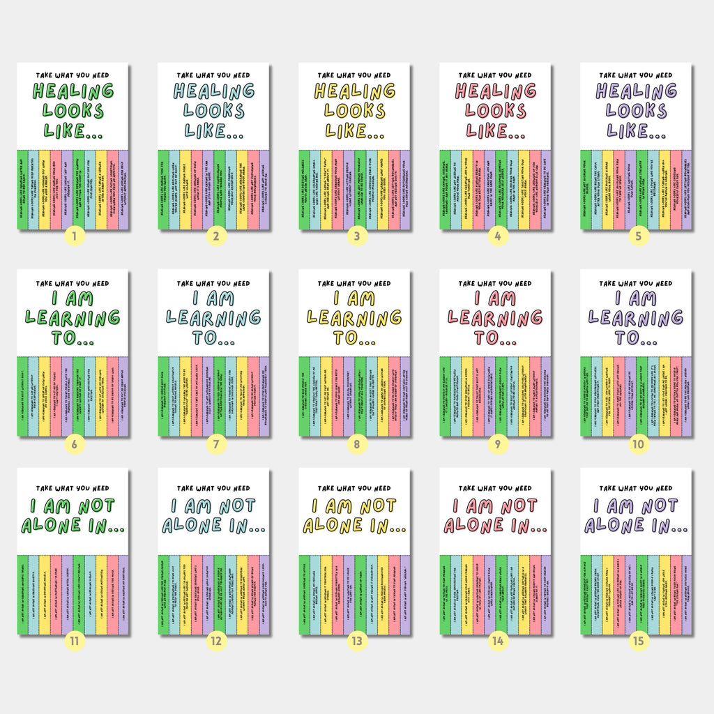Printable Mental Health Awareness Month poster set of 50 with takeaway quotes for classroom, office, wellness bulletin boards, and decor.