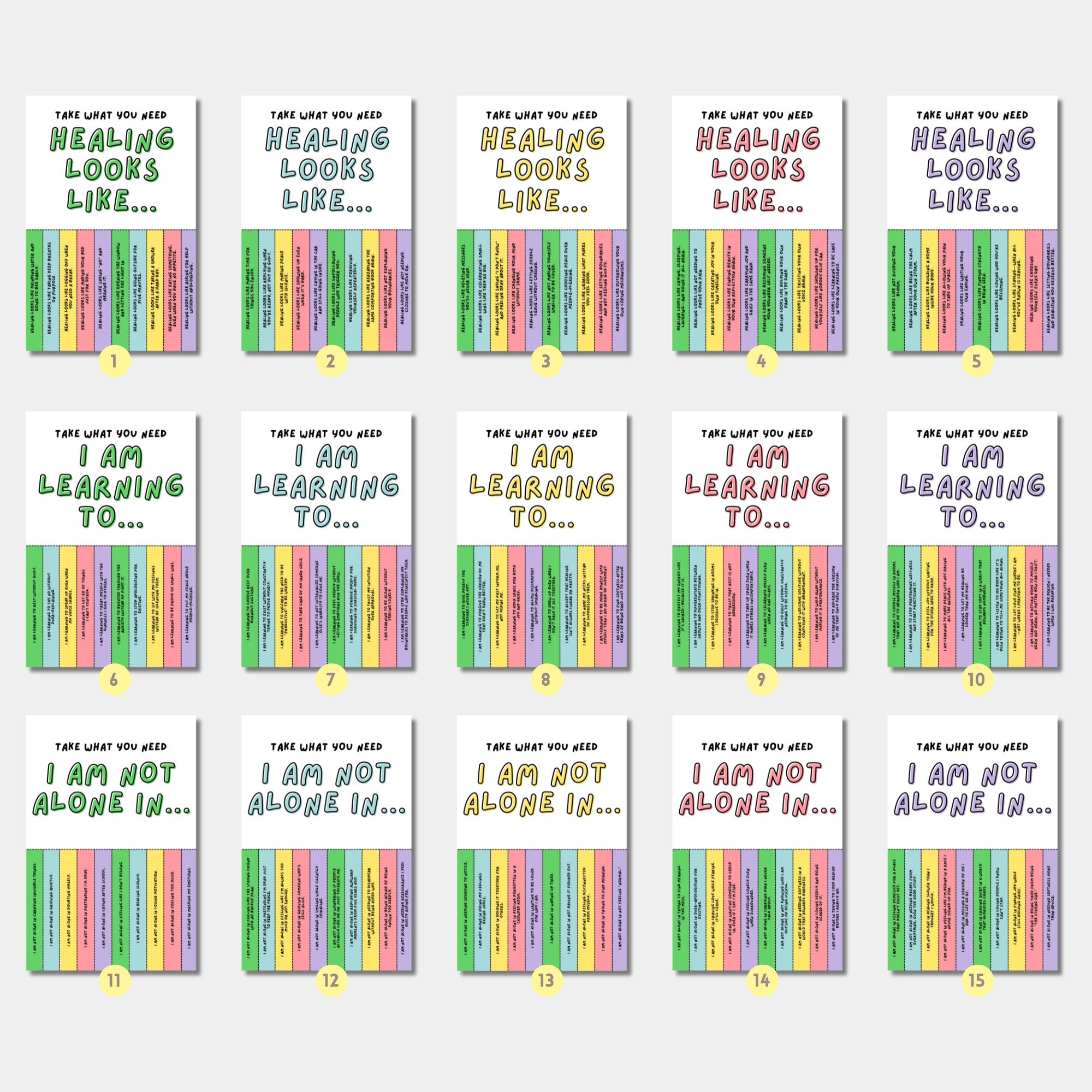 Printable Mental Health Awareness Month poster set of 50 with takeaway quotes for classroom, office, wellness bulletin boards, and decor.
