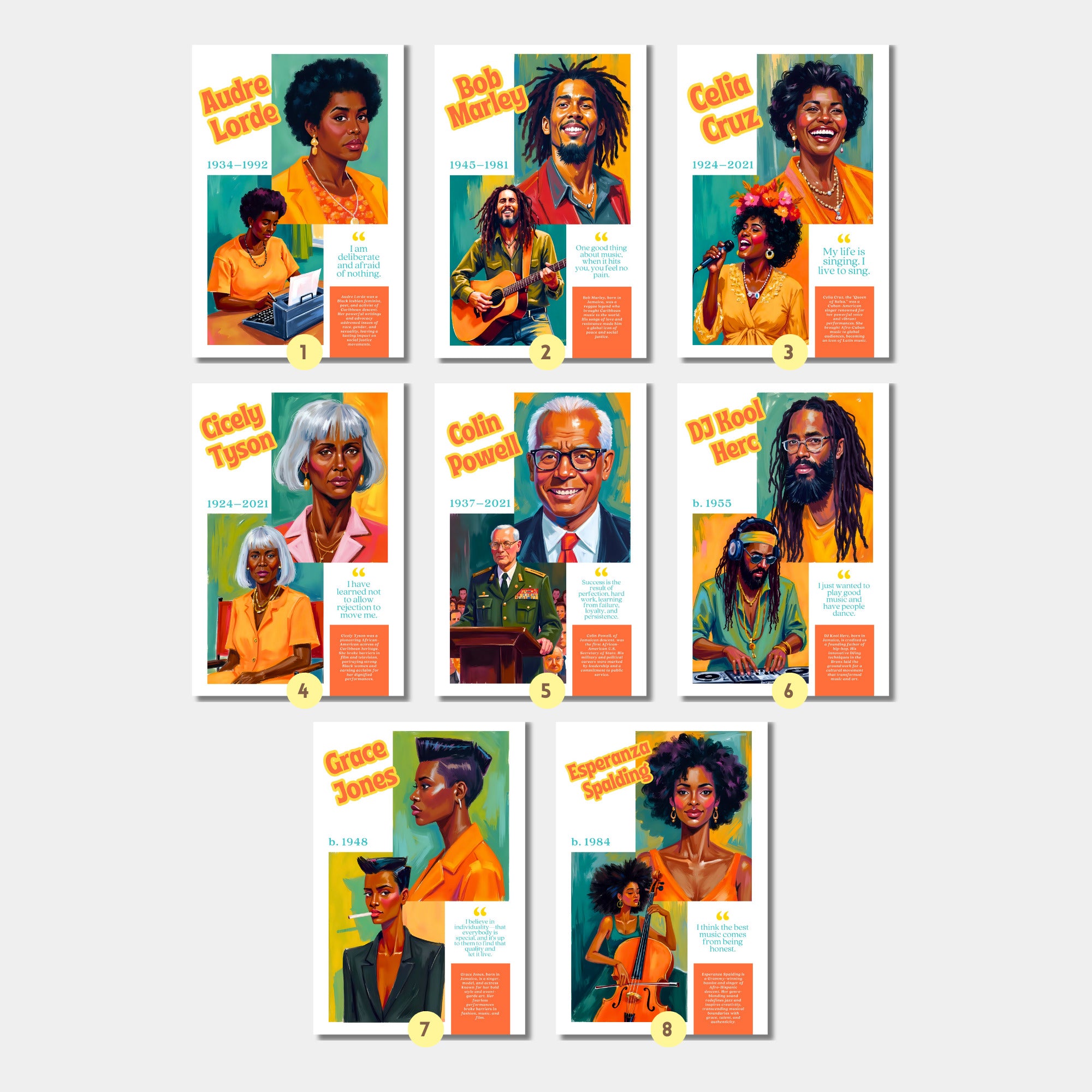 Printable Caribbean-American Heritage Month poster set of 30 featuring history icons for June bulletin boards, classroom decor, and displays.