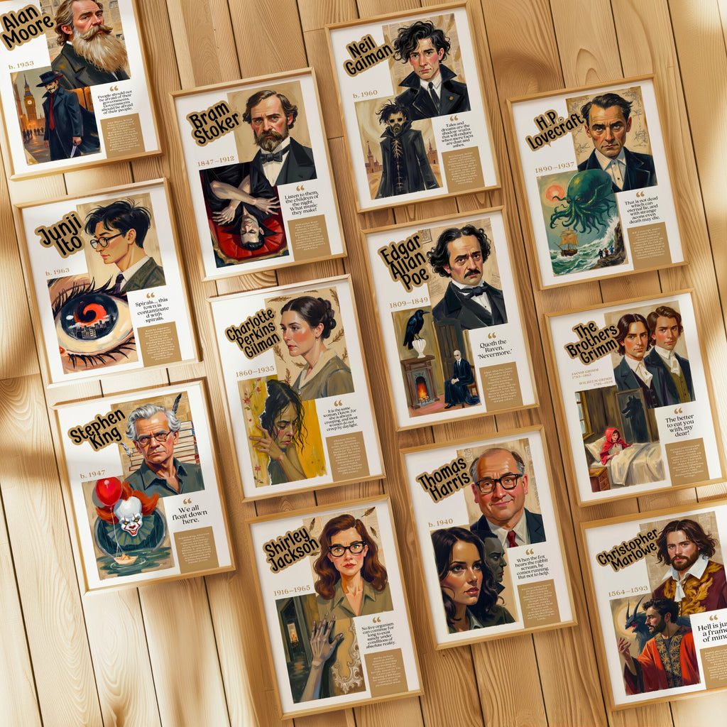 Printable famous writers poster mega bundle with 300 author quote prints for English classroom decor, libraries, ELA displays, and book walls.