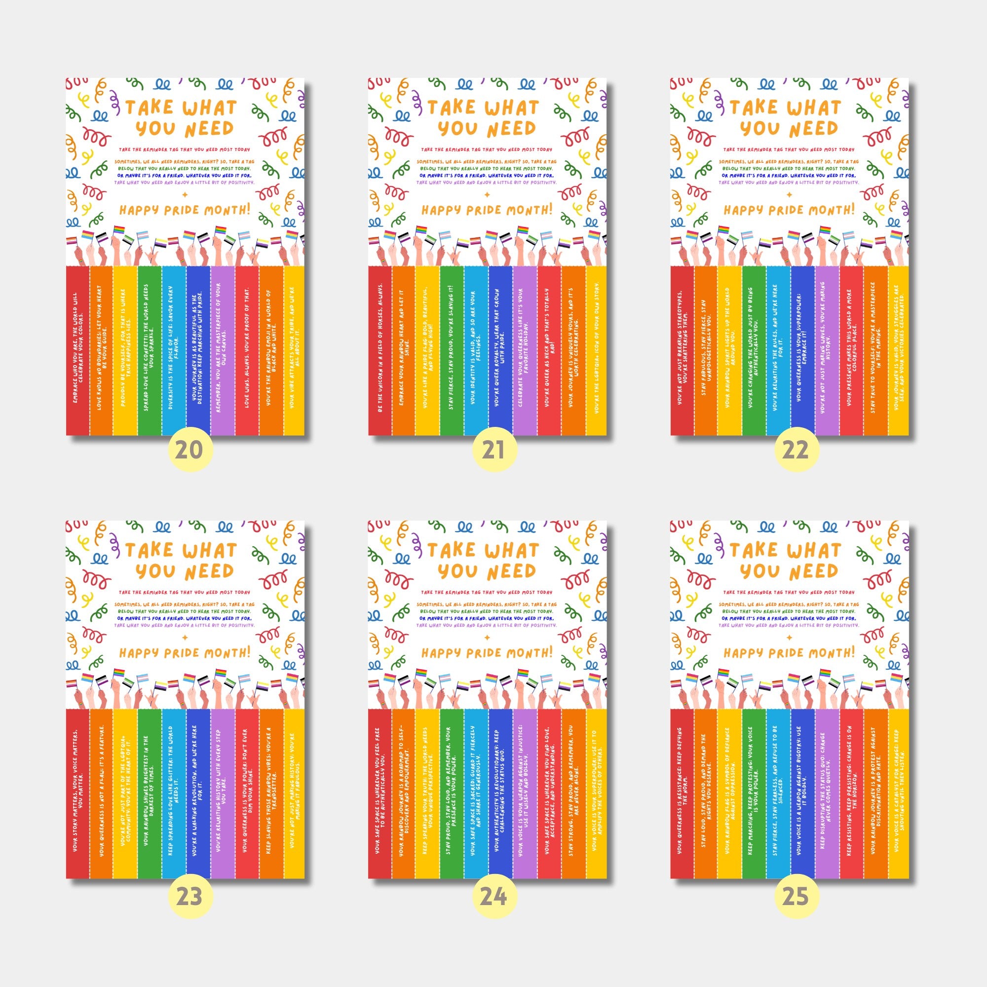 Printable Pride Month poster set of 25 for LGBTQIA+ history, inclusive classroom decor, SOGIE bulletin boards, and awareness displays.