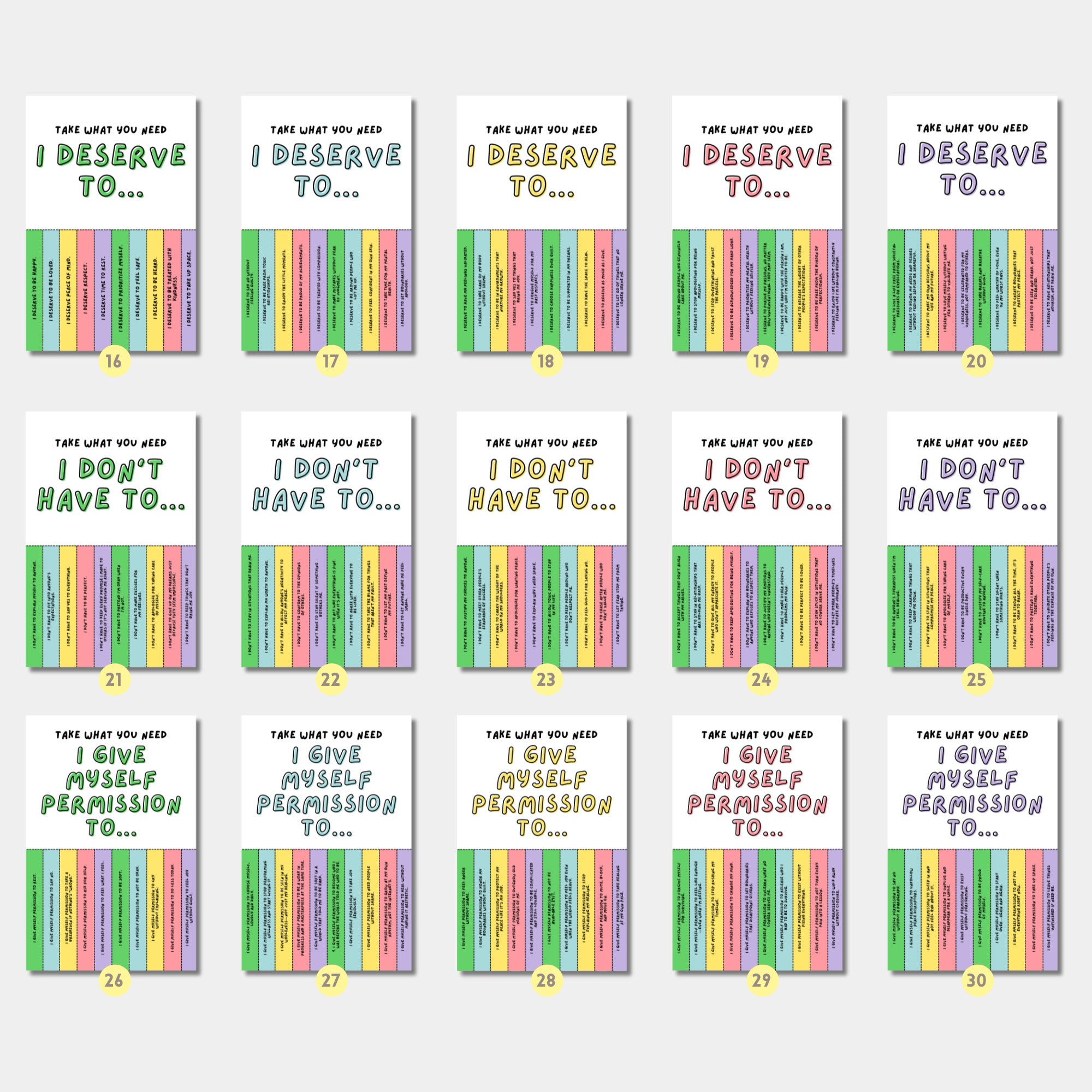 Printable Mental Health Awareness Month poster set of 50 with takeaway quotes for classroom, office, wellness bulletin boards, and decor.