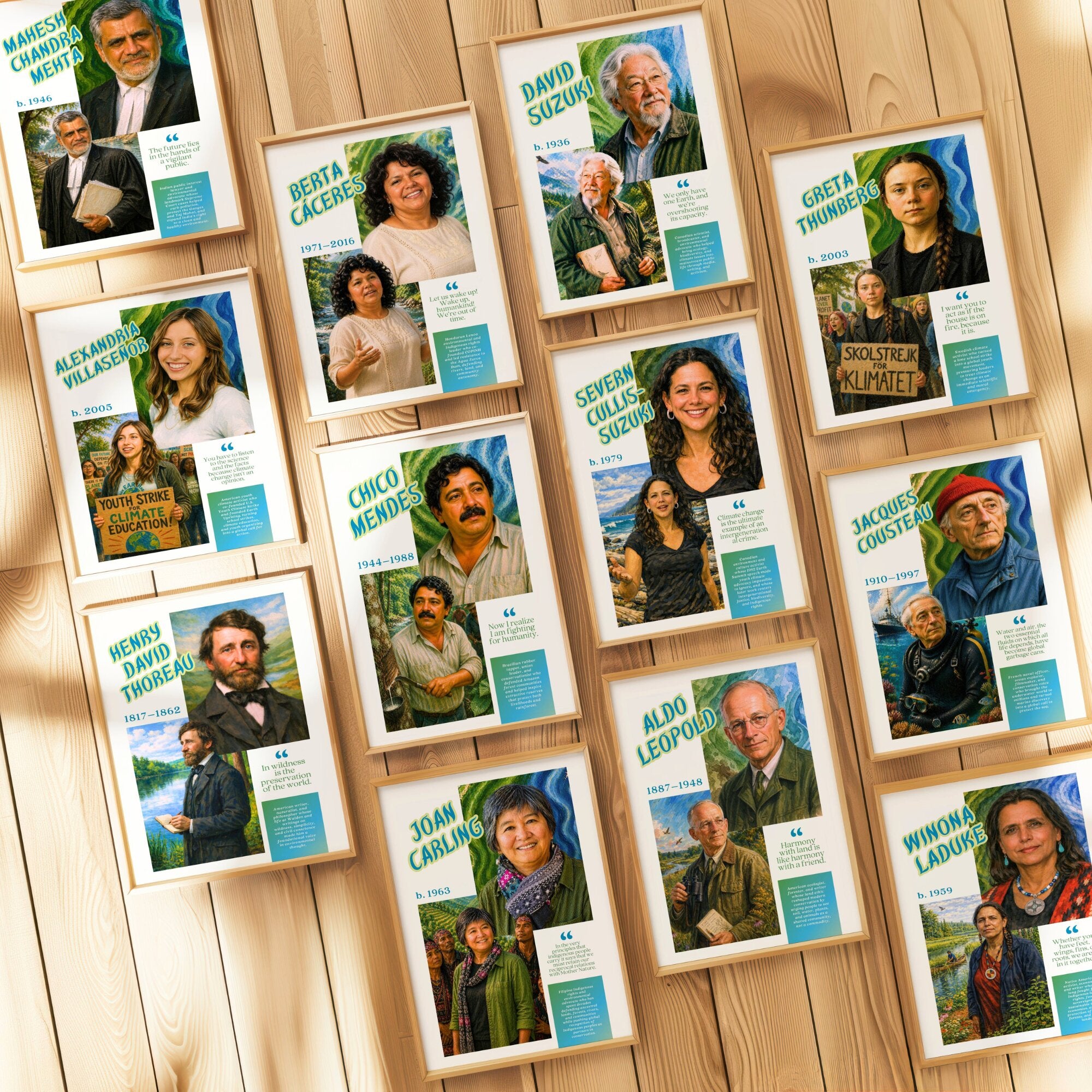 Printable environment advocates poster set of 50+ featuring awareness quotes for Earth Day, World Environment Day, classroom decor, and bulletin boards.