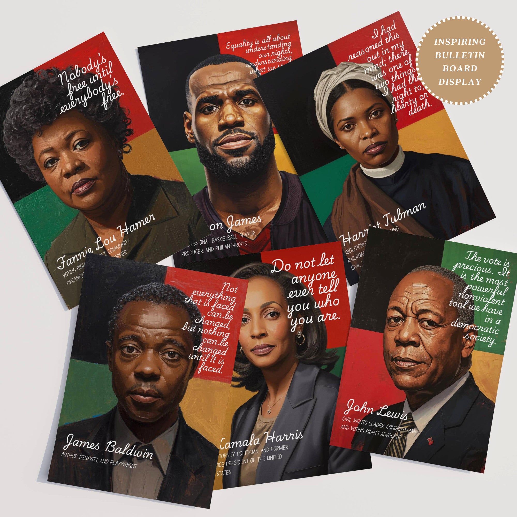 Printable Black History Month quotes poster set of 40+ featuring African American and African heritage icons for classroom decor and bulletin boards.