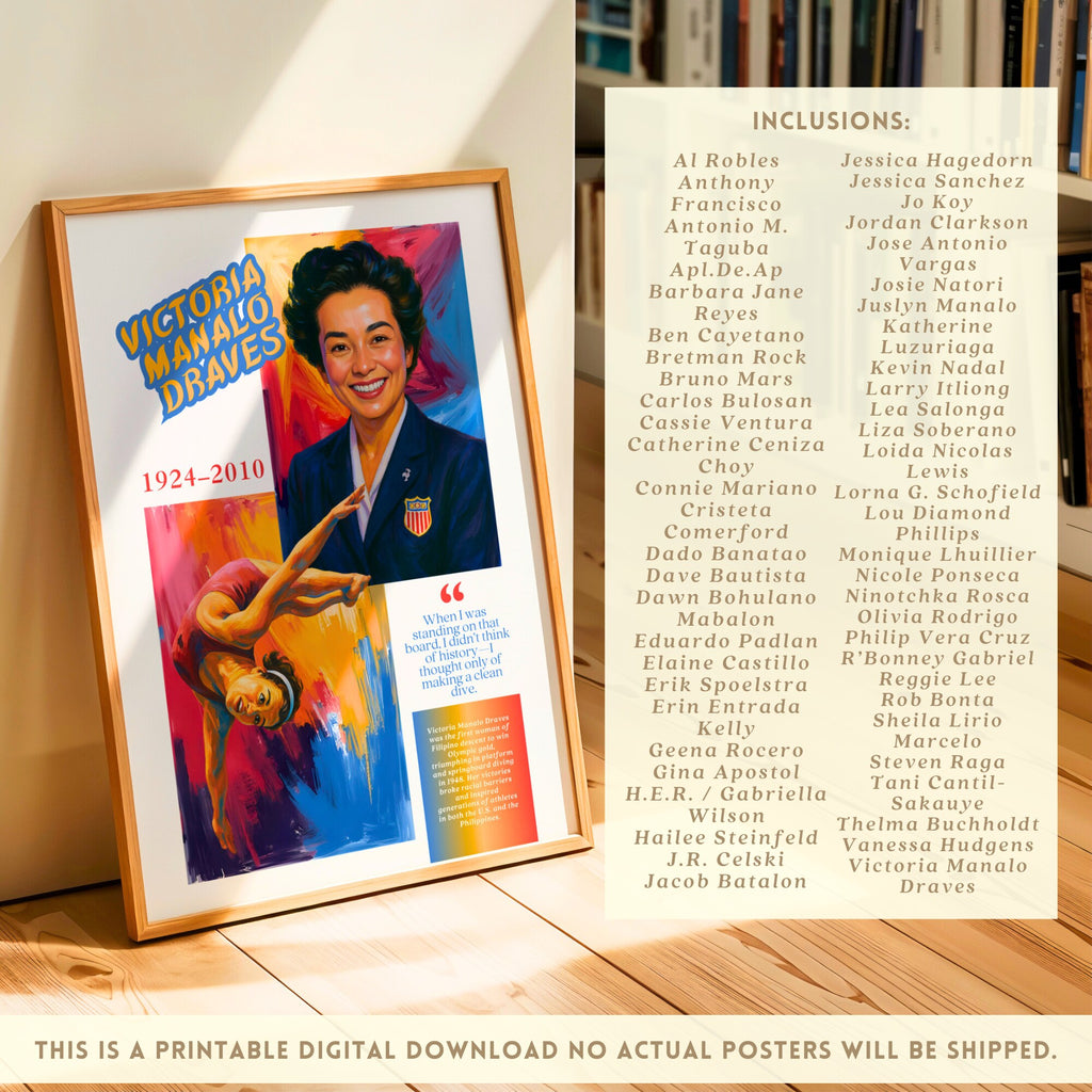 Printable Filipino American History Month poster set of 50 for October bulletin boards, classroom decor, history lessons, and cultural displays.