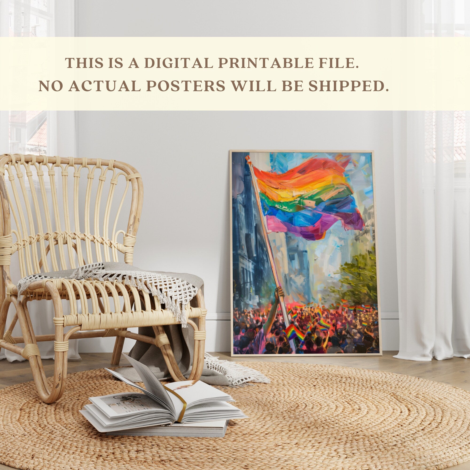 Printable Pride Month wall art featuring LGBTQIA+ history themes for inclusive classroom decor, bulletin boards, and Pride March displays.