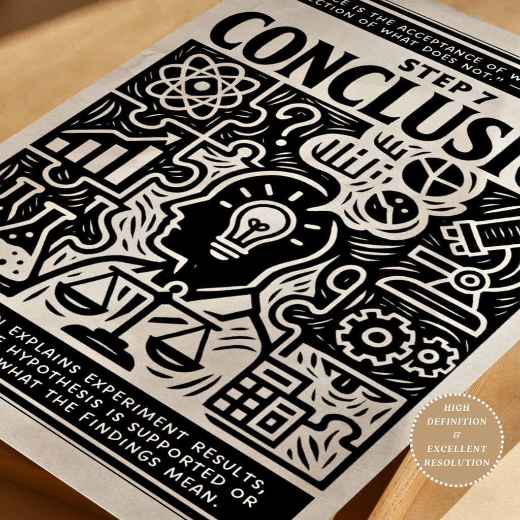Printable scientific method poster set of 10 for science classroom decor, laboratory displays, middle school, high school, and homeschool learning.
