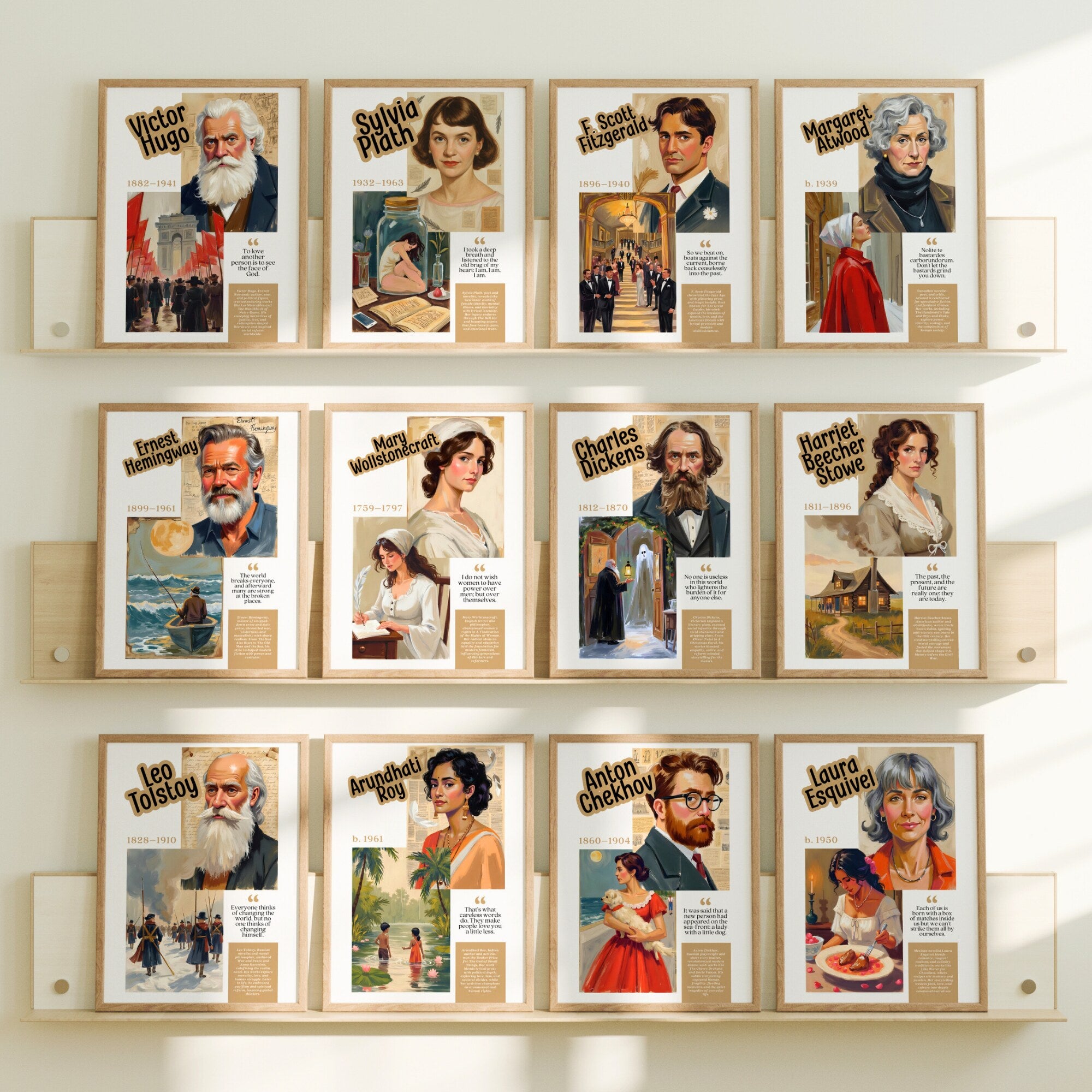 Printable famous writers poster mega bundle with 300 author quote prints for English classroom decor, libraries, ELA displays, and book walls.