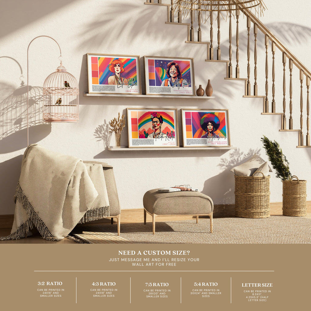 Printable Pride Month landscape poster set of 25 featuring LGBTQIA+ icons, LGBT History Month, SOGIE displays, and inclusive classroom decor.