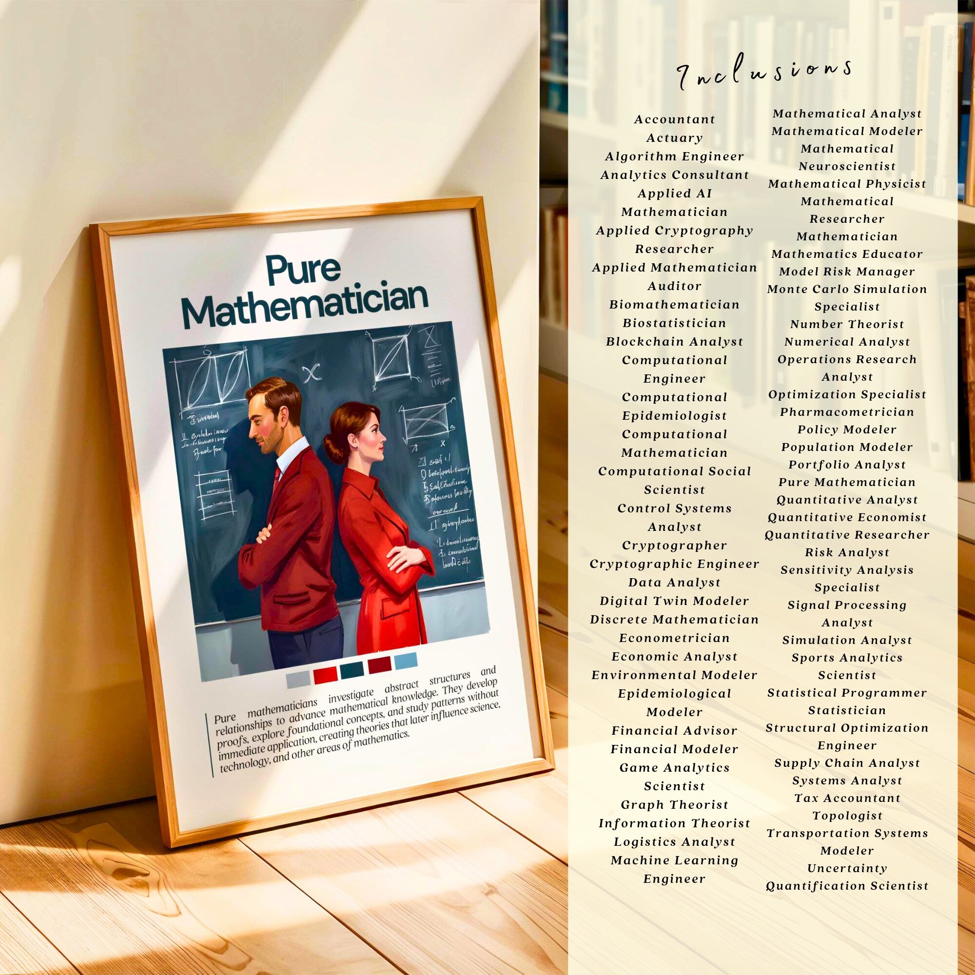 Printable math careers poster set of 60 for STEM classroom decor, career exploration, bulletin boards, homeschool spaces, and wall displays.