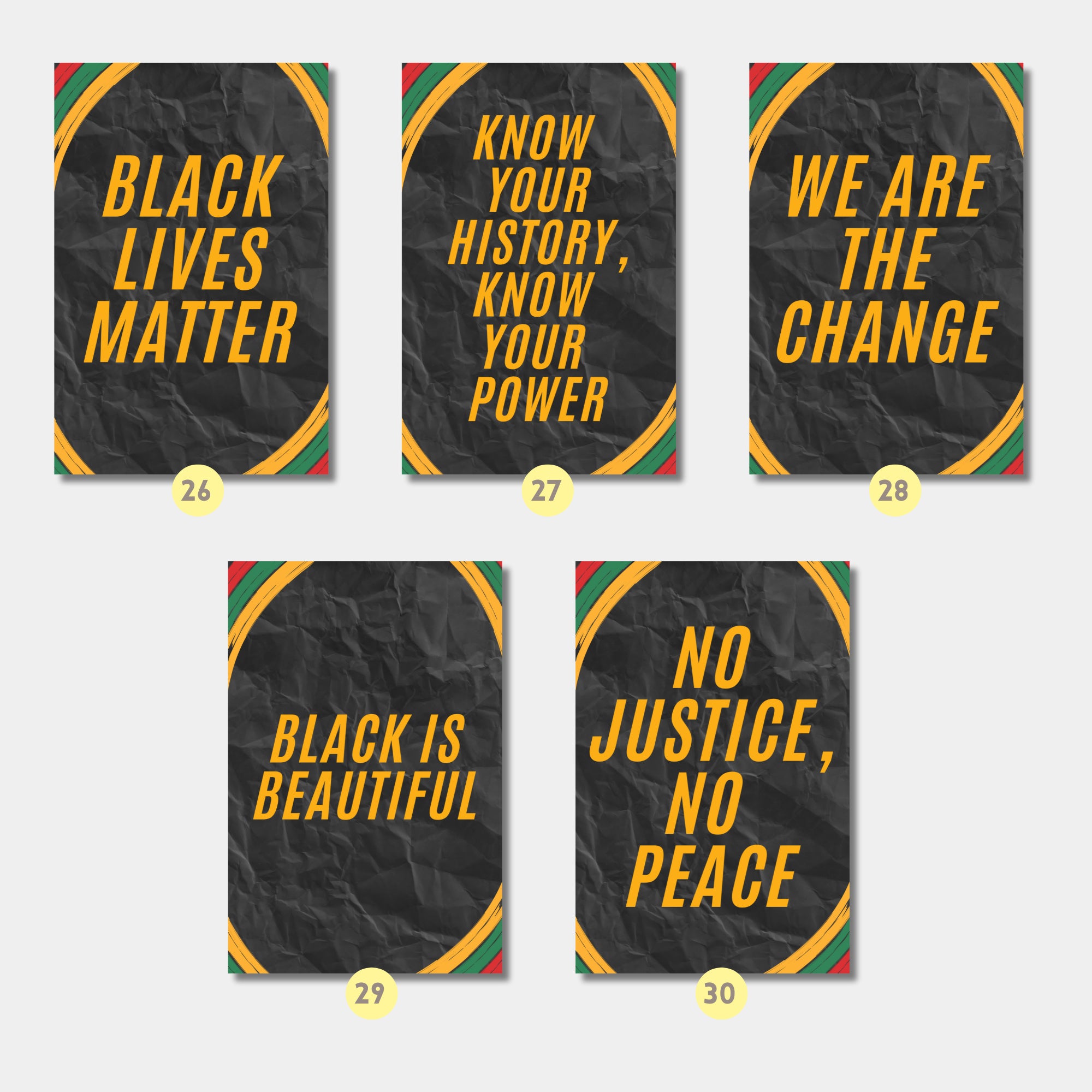 Printable Black History Month poster set of 30 featuring African American and African heritage icons for classroom decor and bulletin boards.