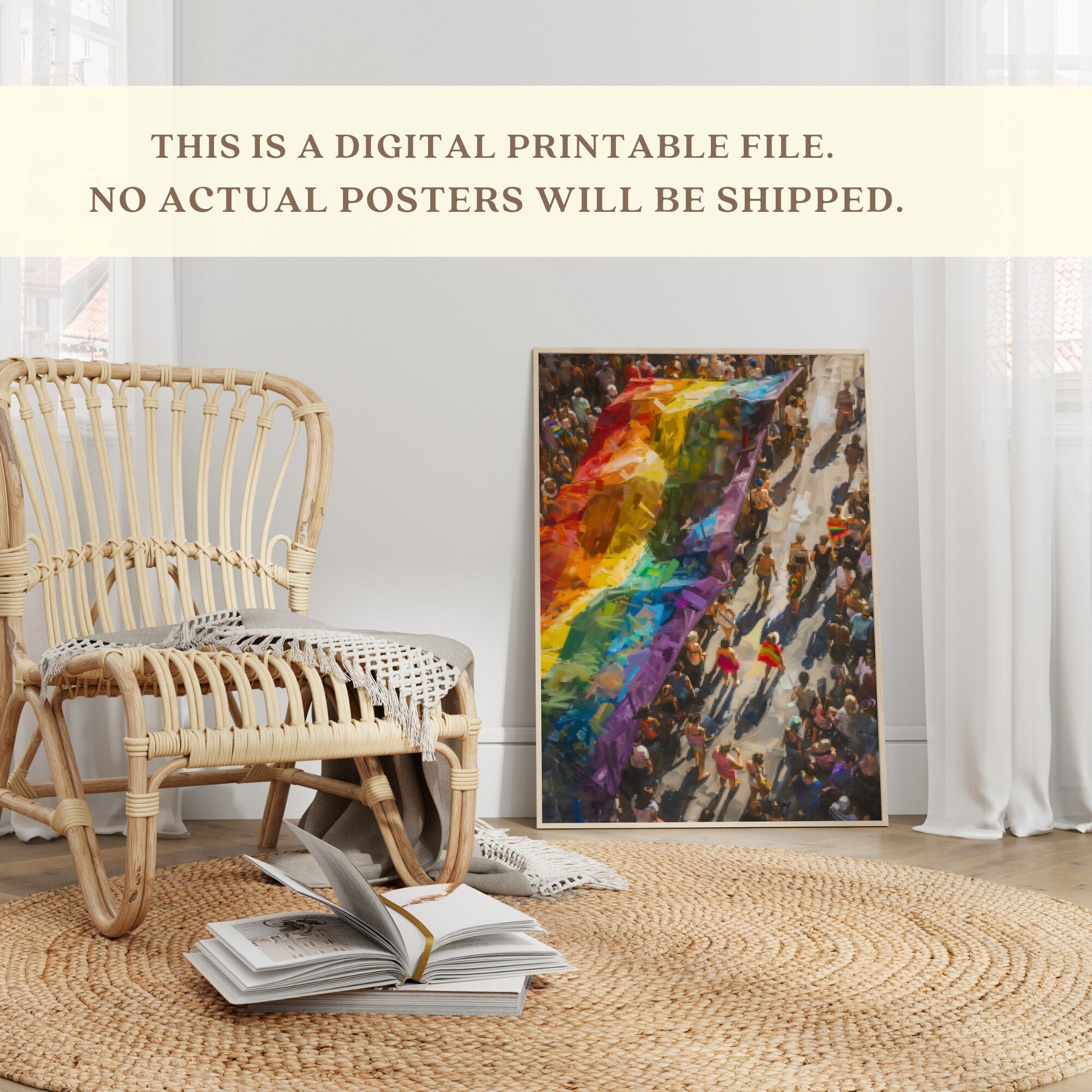 Printable Pride March wall art for Pride Month displays, LGBTQIA+ visibility, inclusive classroom decor, SOGIE bulletin boards, and equality spaces.
