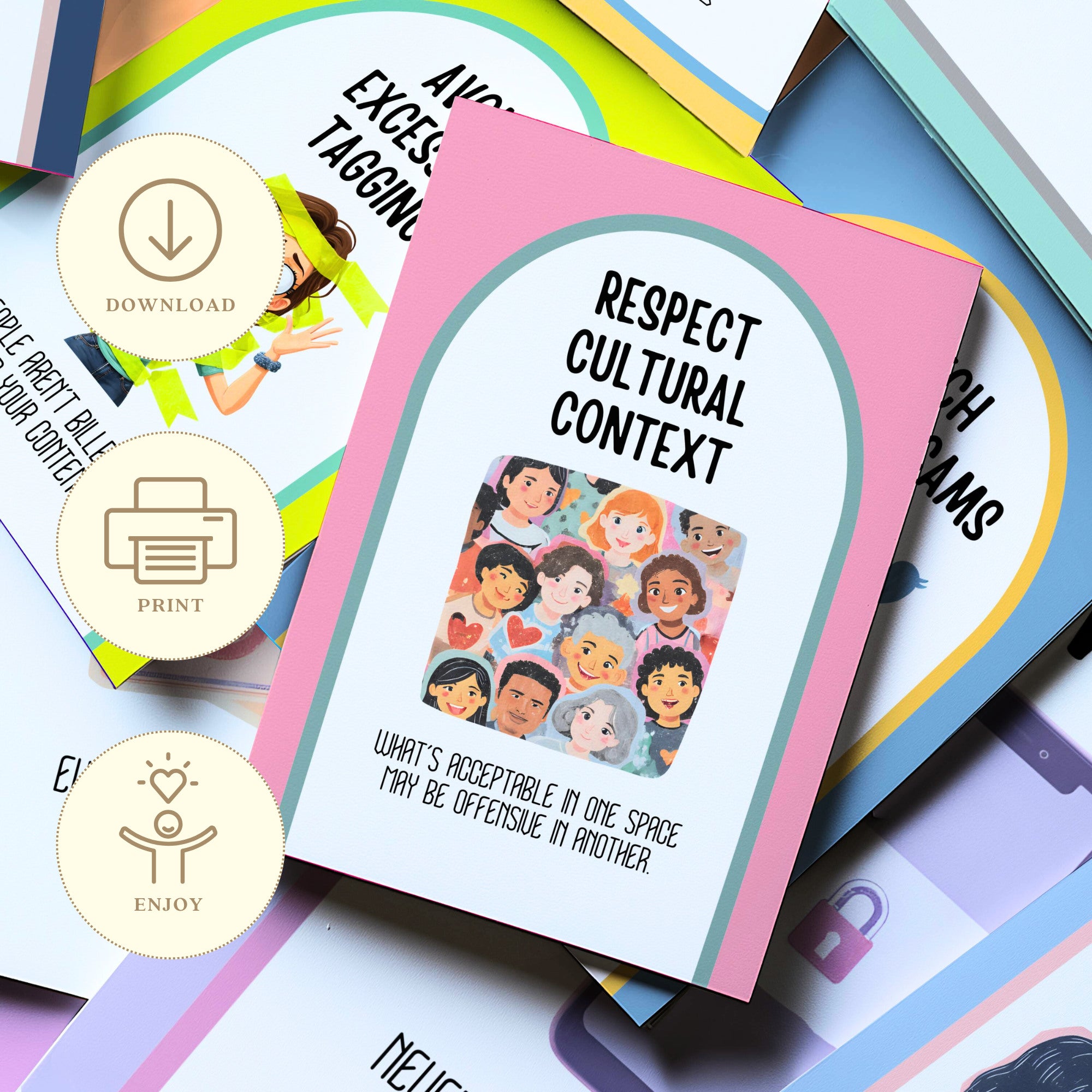 Printable social media etiquette poster set of 35 for middle school, high school, office bulletin boards, digital citizenship, and classroom decor.