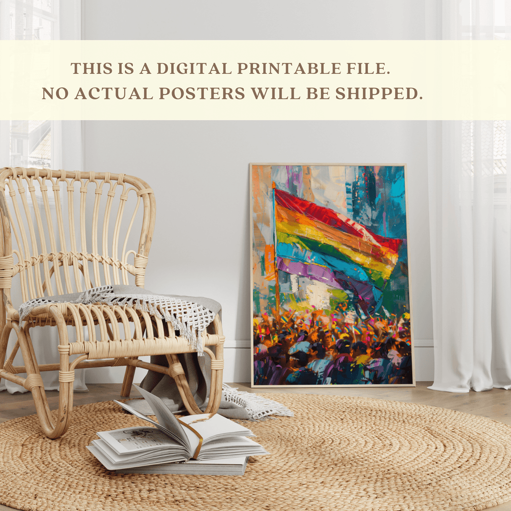 Printable Pride Month wall art featuring LGBTQIA+ history themes for inclusive classroom decor, bulletin boards, and Pride March displays.