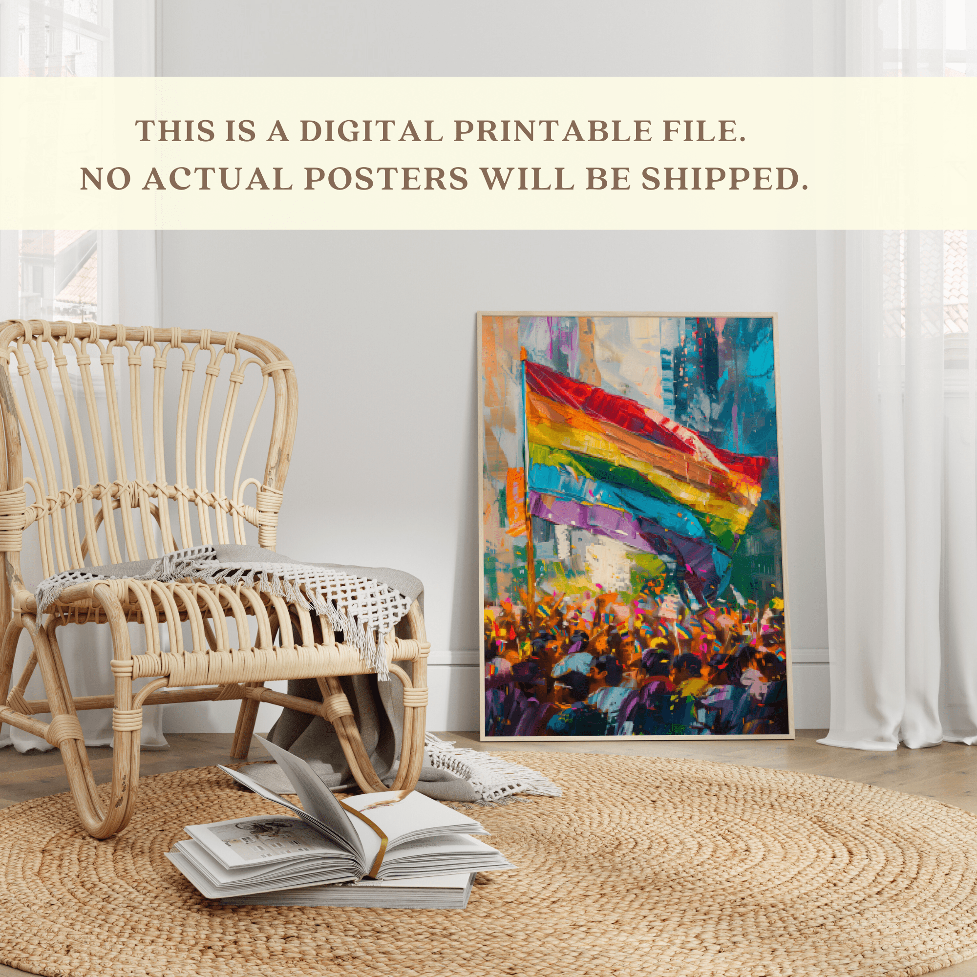 Printable Pride Month wall art featuring LGBTQIA+ history themes for inclusive classroom decor, bulletin boards, and Pride March displays.