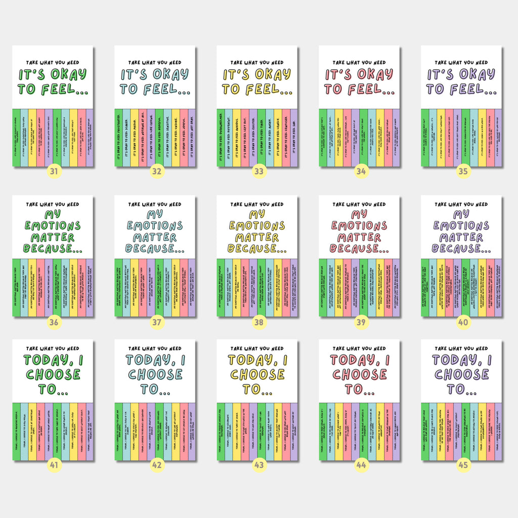 Printable Mental Health Awareness Month poster set of 50 with takeaway quotes for classroom, office, wellness bulletin boards, and decor.