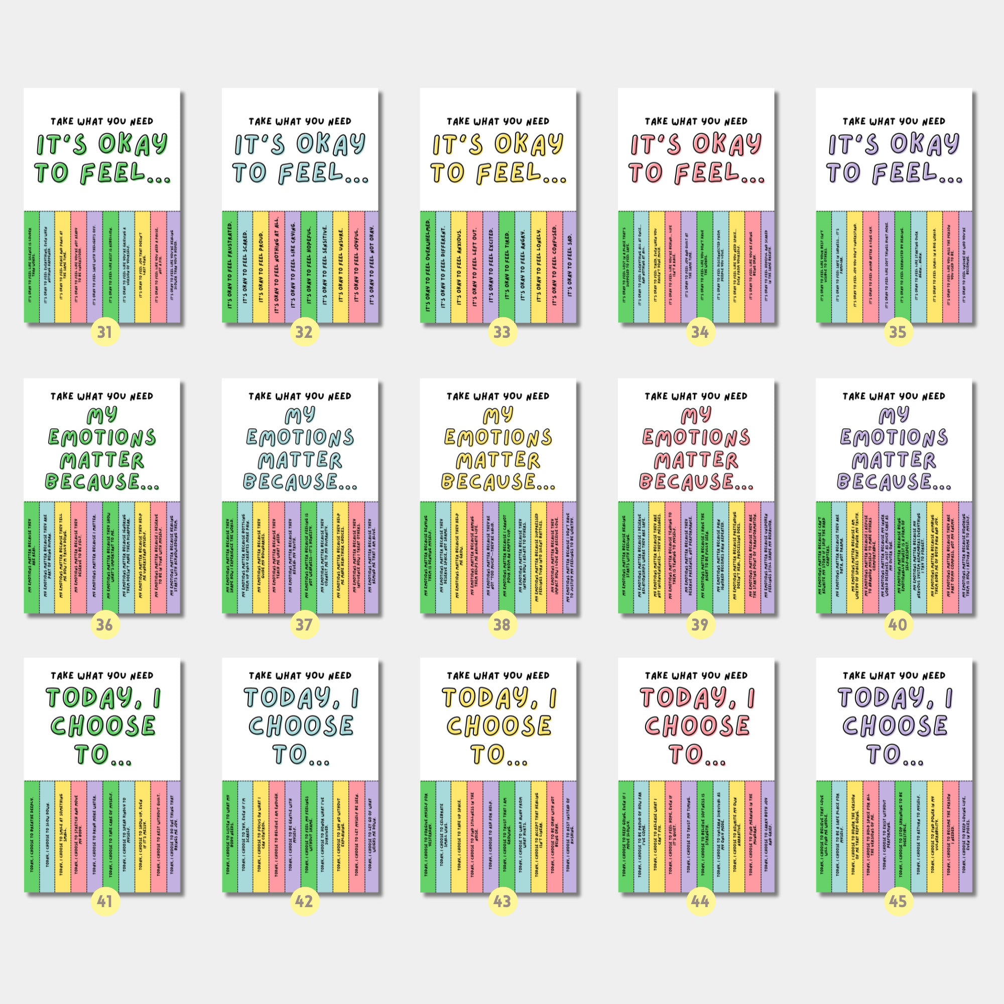 Printable Mental Health Awareness Month poster set of 50 with takeaway quotes for classroom, office, wellness bulletin boards, and decor.