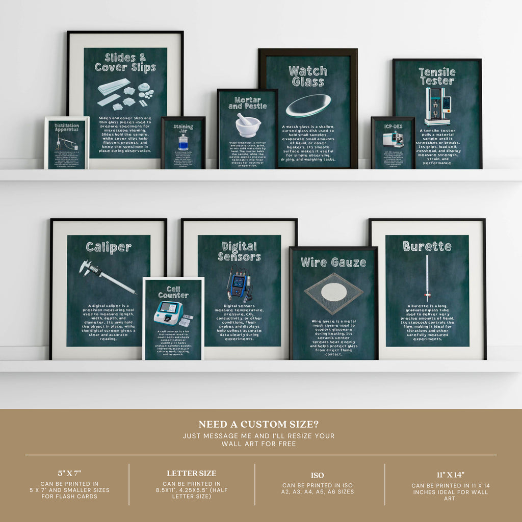Printable science laboratory tools poster set of 200 for STEM classroom decor, equipment study displays, bulletin boards, and homeschool science walls.