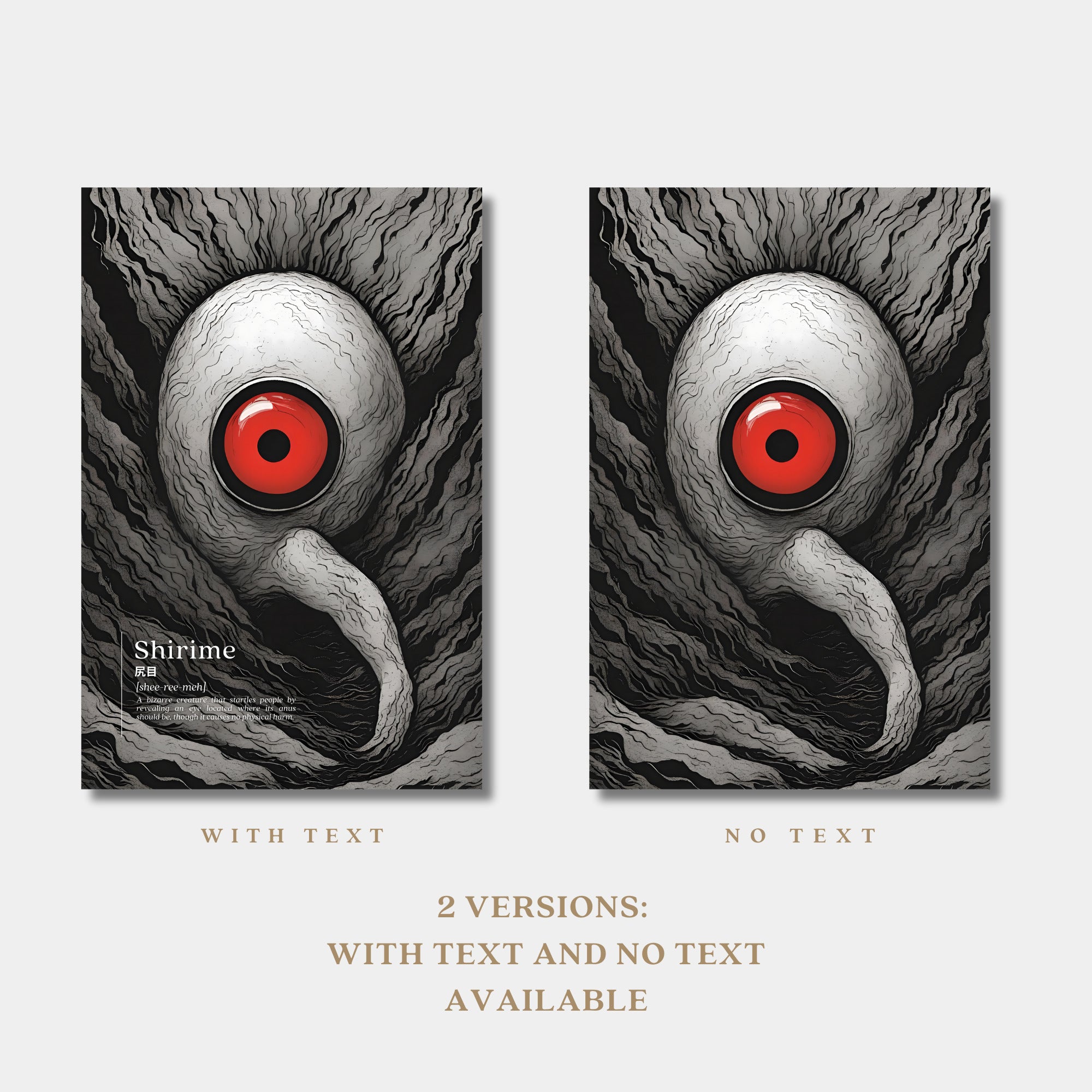Printable Japanese mythological creatures poster set of 20 for Halloween decor, Japan horror wall art, dark fall displays, and spooky gothic gallery walls.