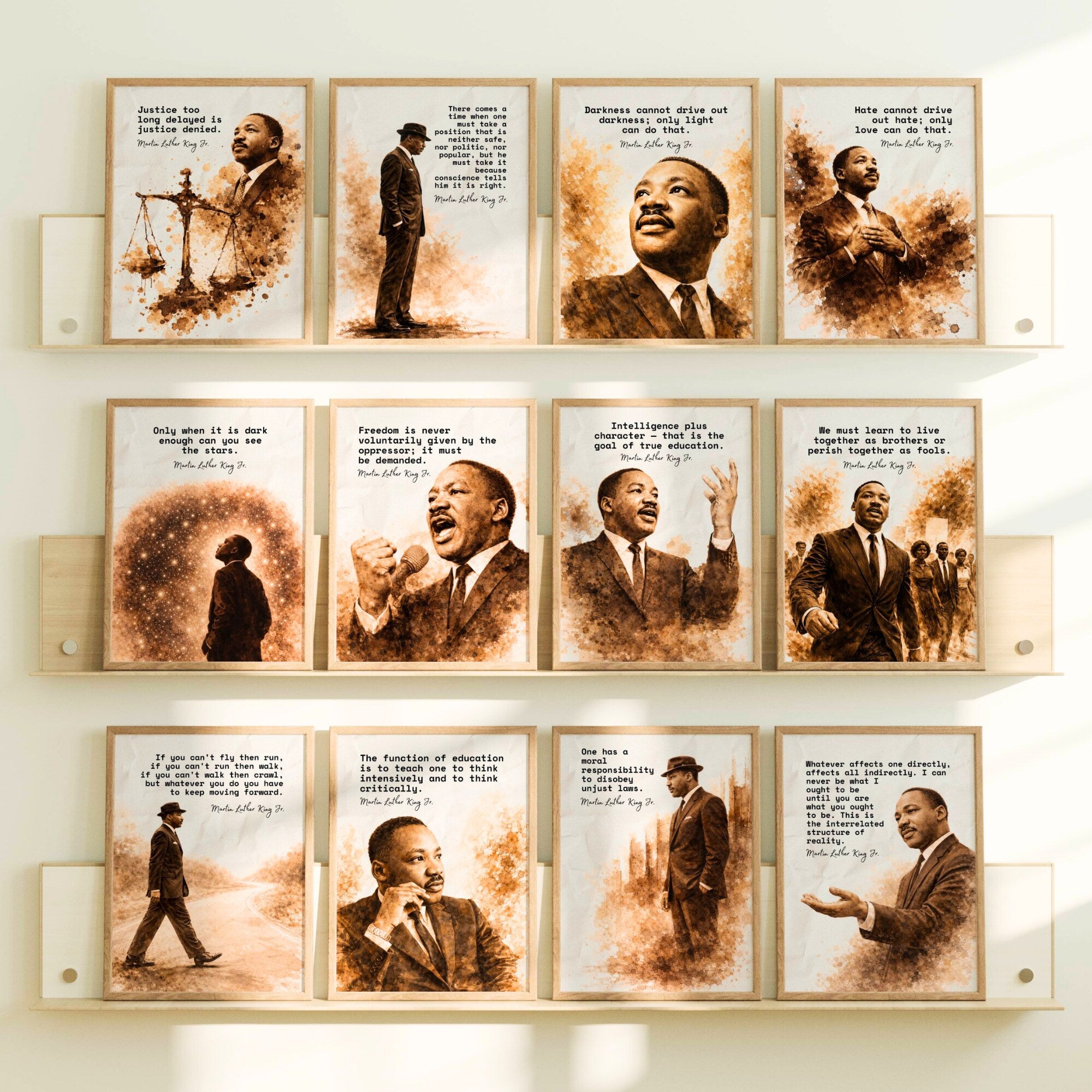 Printable Martin Luther King Jr. quote posters set of 25 for MLK Day, Black History Month, Juneteenth displays, classrooms, and bulletin boards.
