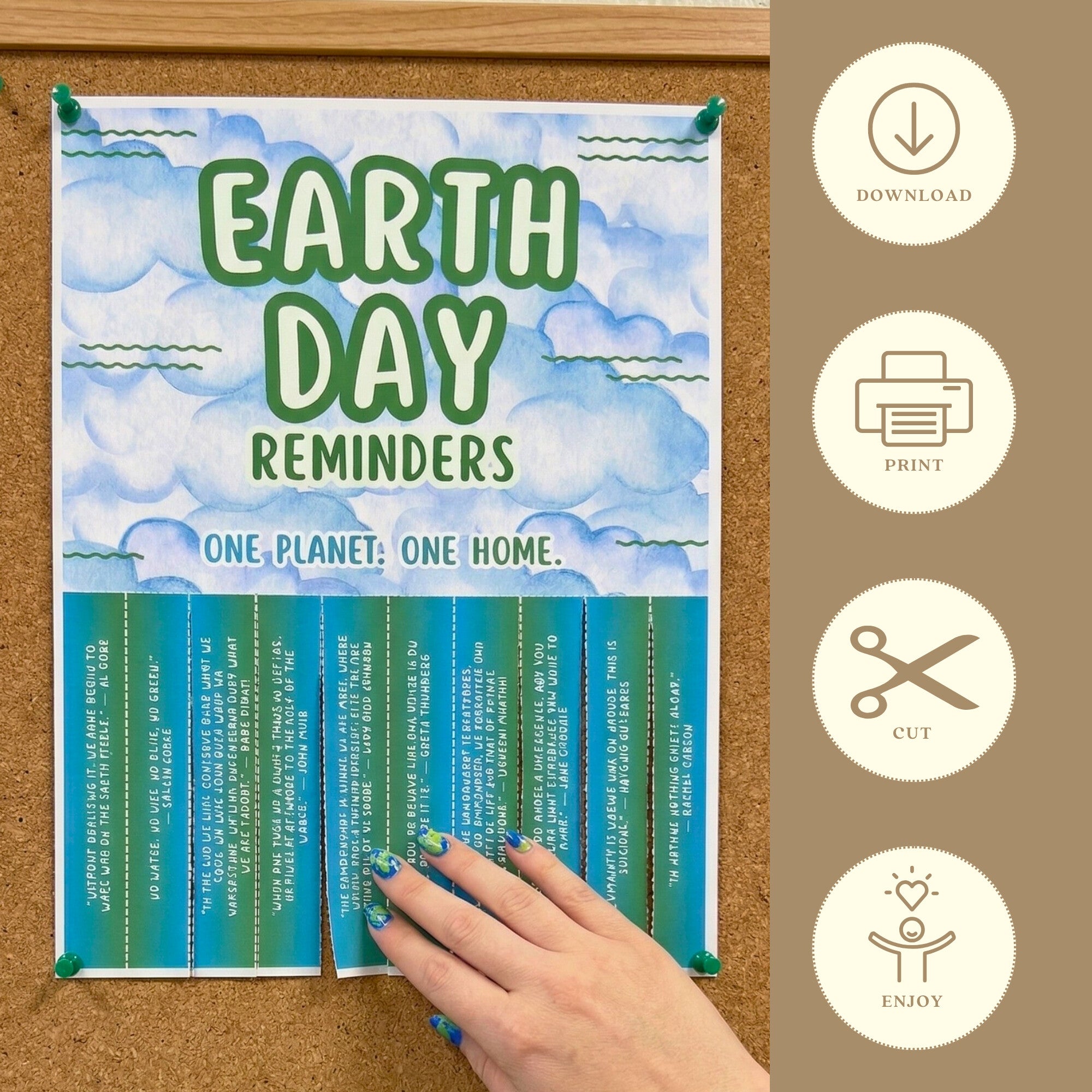 Printable Earth Day poster set of 140 for climate change awareness, world environment lessons, classroom decor, bulletin boards, and displays.