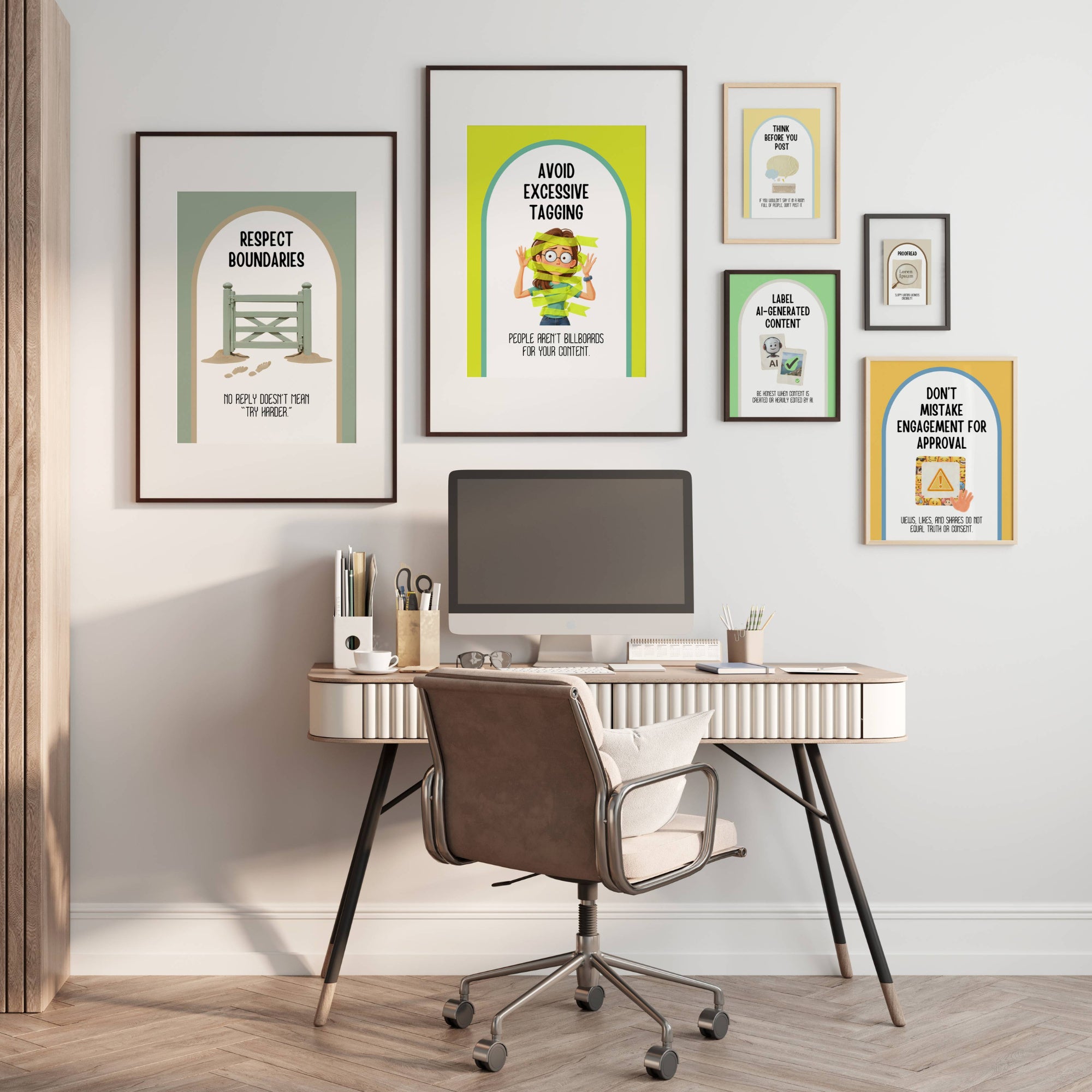 Printable social media etiquette poster set of 35 for middle school, high school, office bulletin boards, digital citizenship, and classroom decor.