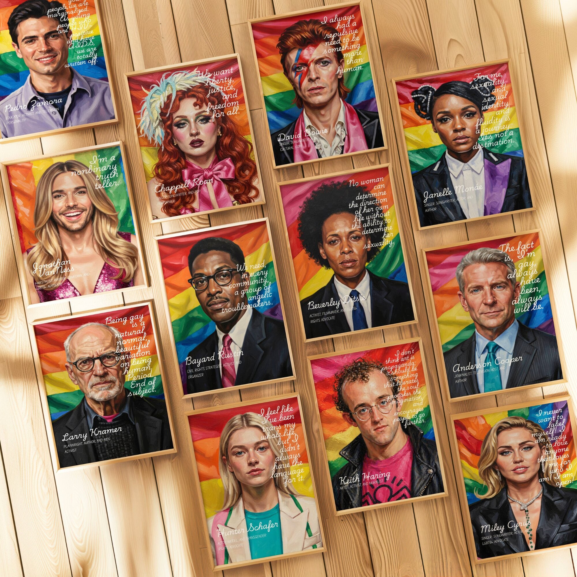Printable Pride Month quotes poster set of 100 for LGBTQIA+ history, rainbow classroom decor, June bulletin boards, and inclusive displays.