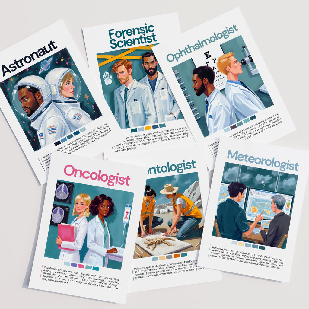 Printable STEM careers mega bundle with 250+ posters for science, technology, engineering, and math classroom decor, bulletin boards, and career exploration.