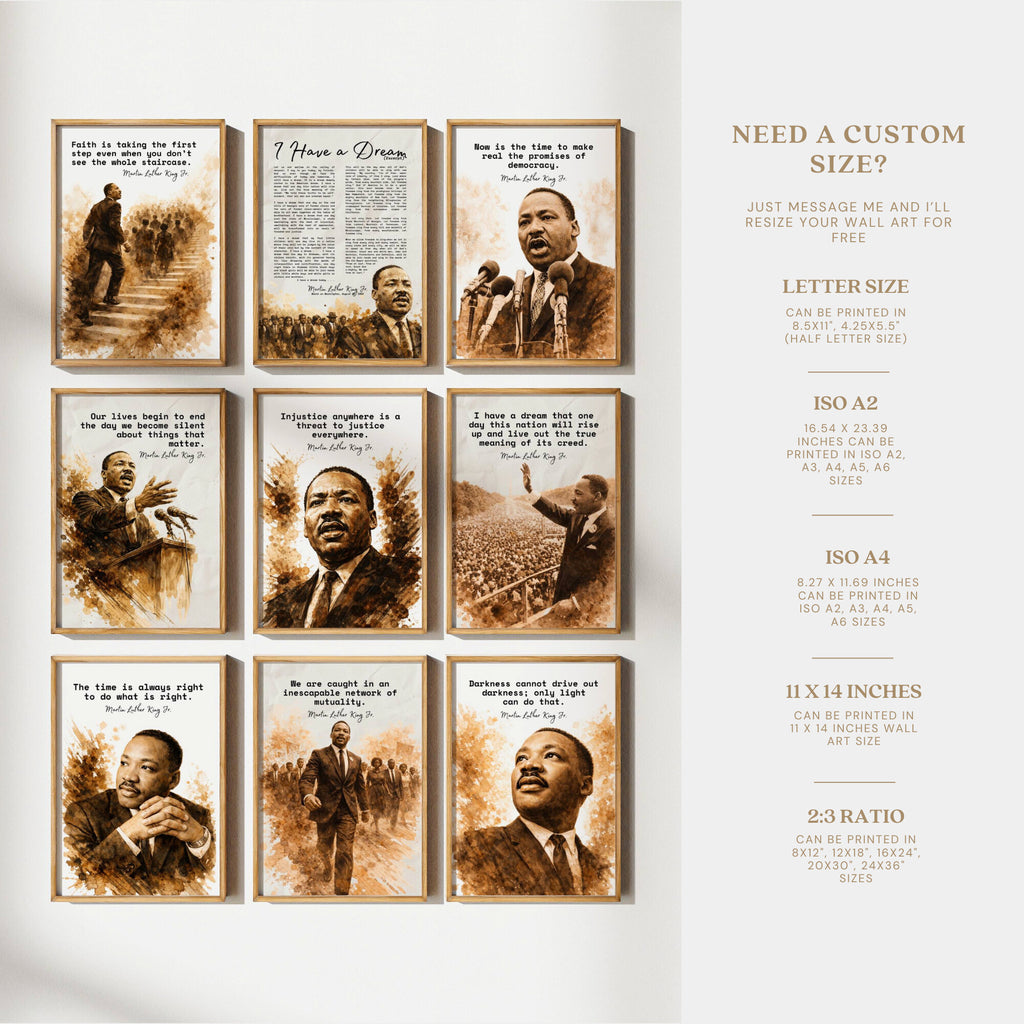 Printable Martin Luther King Jr. quote posters set of 25 for MLK Day, Black History Month, Juneteenth displays, classrooms, and bulletin boards.