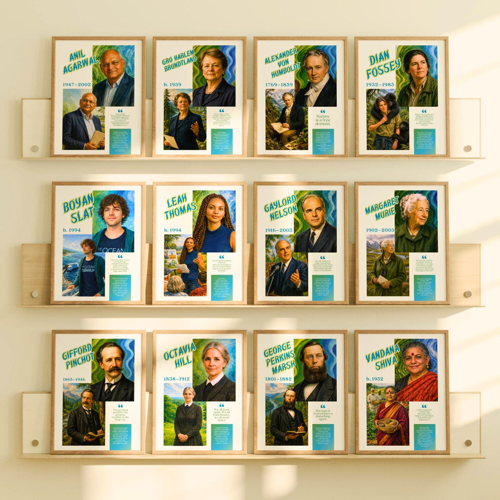 Printable environment advocates poster set of 50+ featuring awareness quotes for Earth Day, World Environment Day, classroom decor, and bulletin boards.