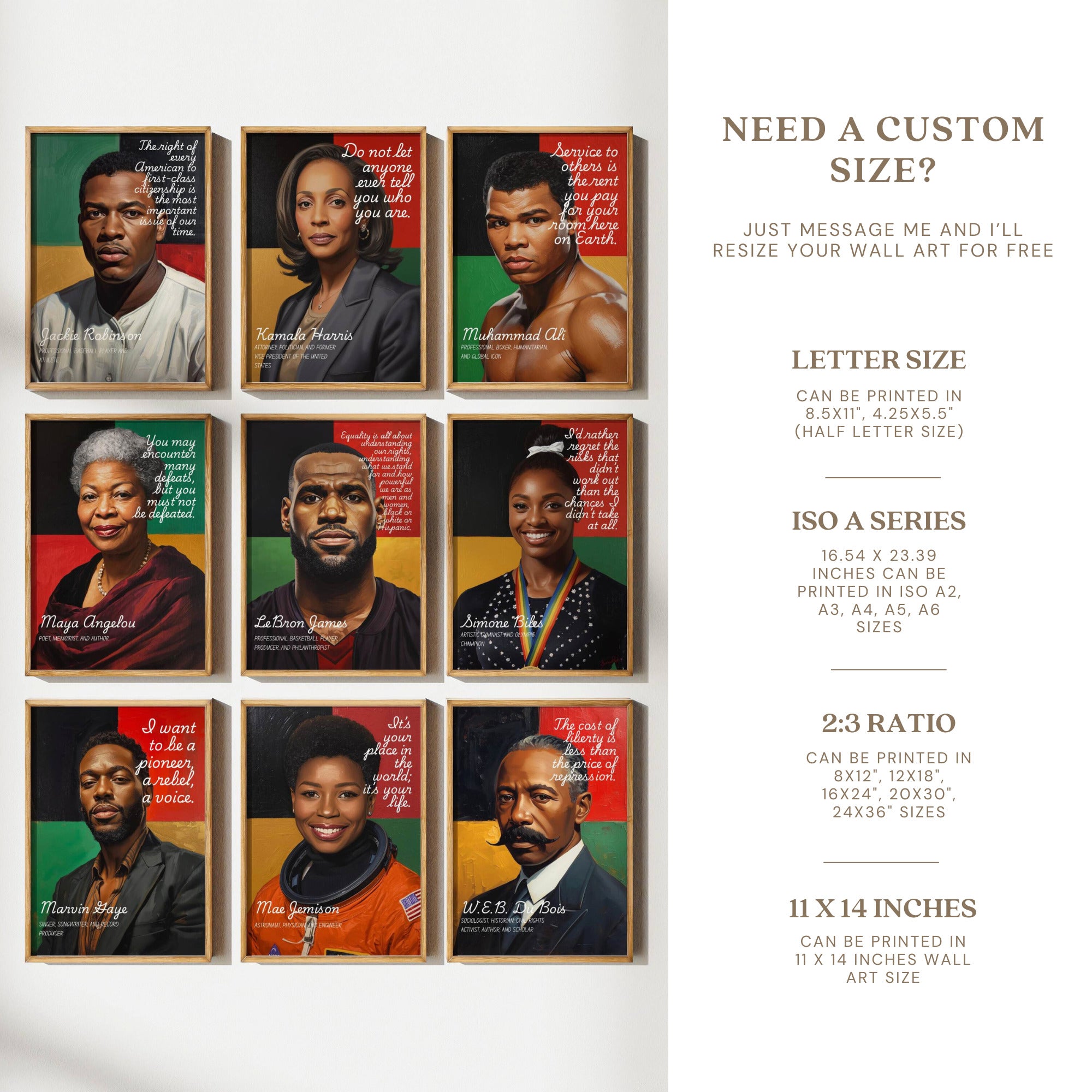 Printable Black History Month quotes poster set of 40+ featuring African American and African heritage icons for classroom decor and bulletin boards.