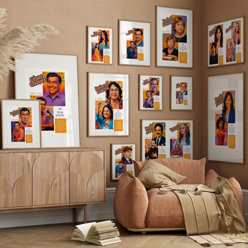 Printable Hispanic Heritage Month poster set of 80 featuring history quotes, classroom decor, bulletin board displays, and educational