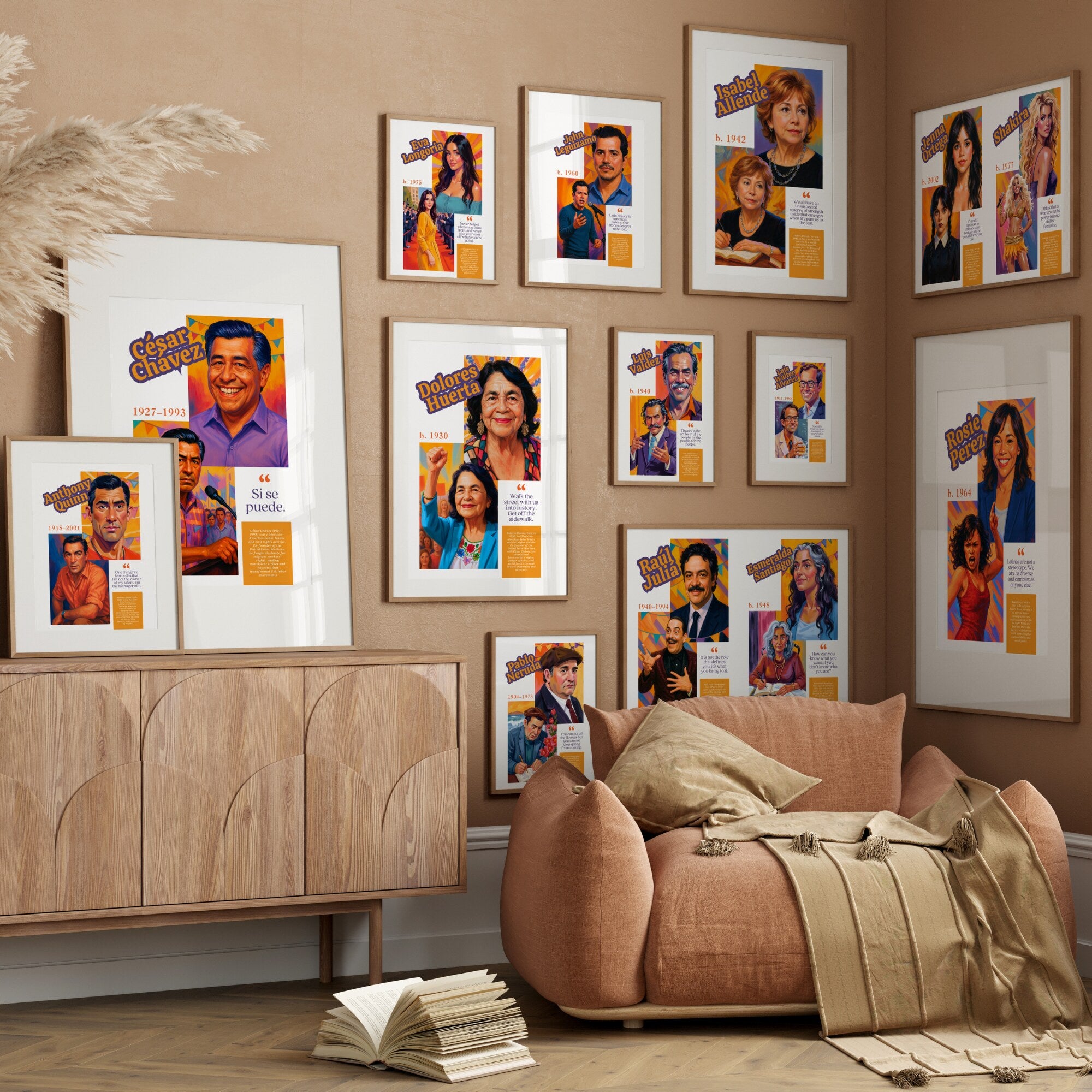 Printable Hispanic Heritage Month poster set of 80 featuring history quotes, classroom decor, bulletin board displays, and educational