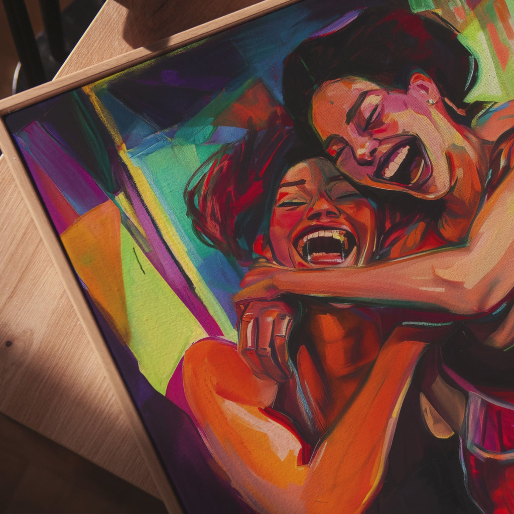 Printable sapphic wall art in a queer eclectic neon style for Pride Month decor, lesbian couple spaces, gallery walls, and inclusive home decor.