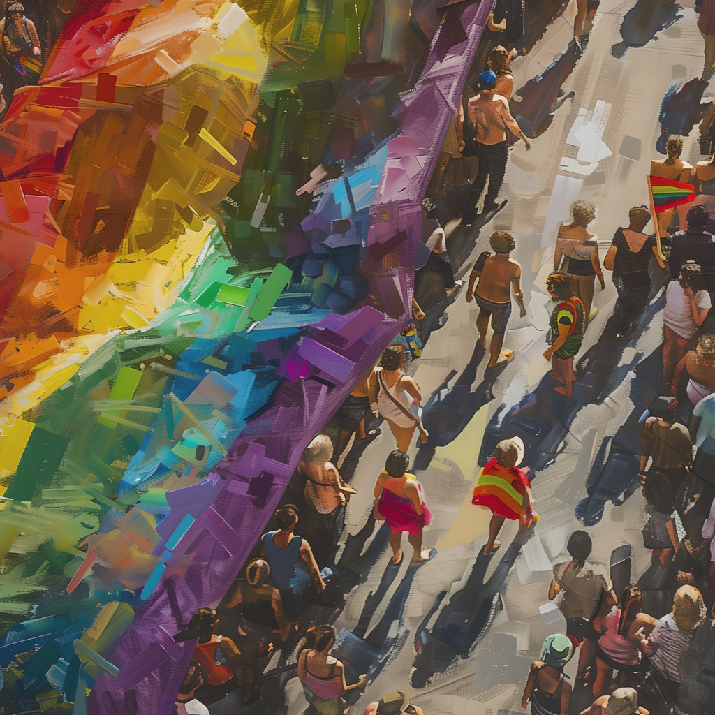 Printable Pride March wall art for Pride Month displays, LGBTQIA+ visibility, inclusive classroom decor, SOGIE bulletin boards, and equality spaces.