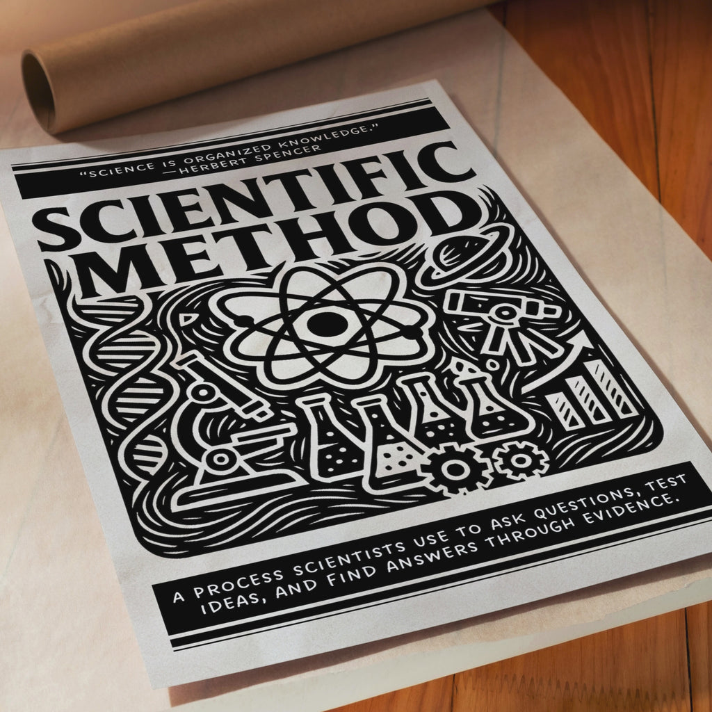 Printable scientific method poster set of 10 for science classroom decor, laboratory displays, middle school, high school, and homeschool learning.
